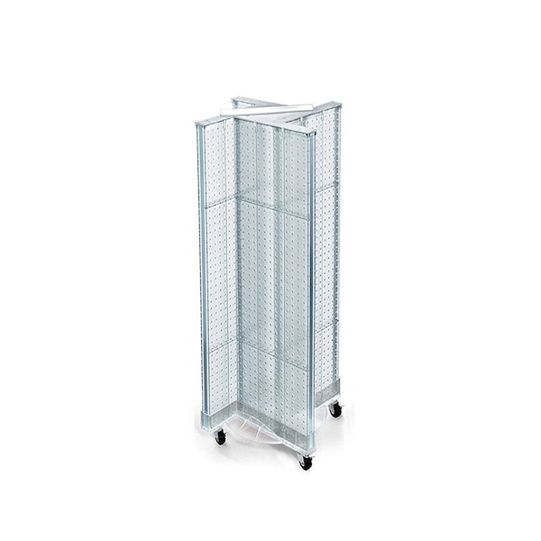 Pinwheel Pegboard Floor Display on Revolving Base. Spinner Rack Stand.